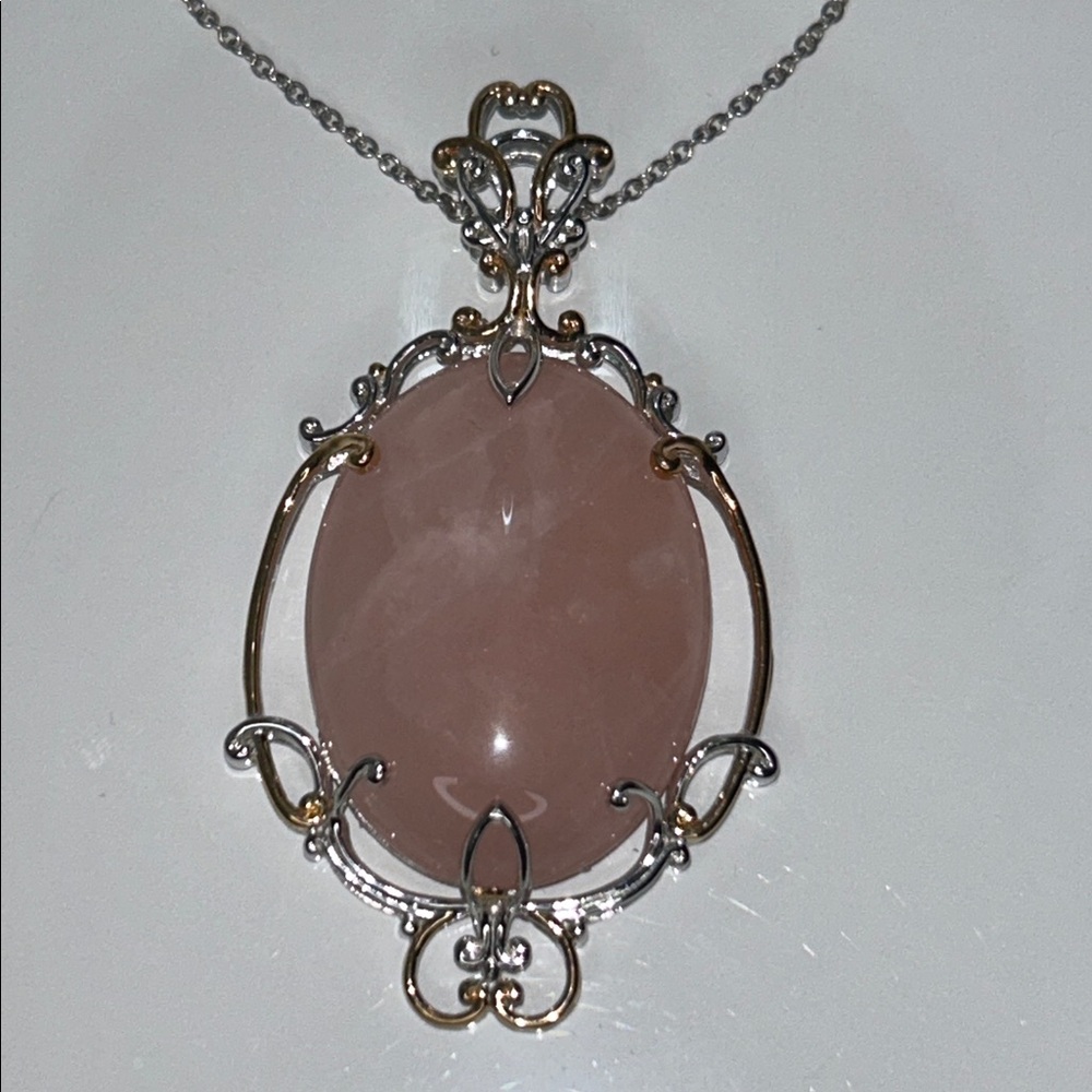 NWT Genuine Rose Quartz Sterling Silver Palladium Rose Gold Accents Necklace